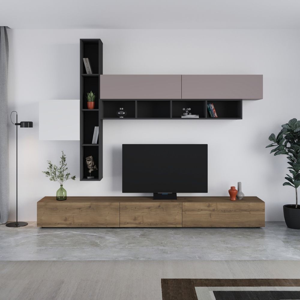 Parete attrezzata Fashion base colore hitit noce e pensili