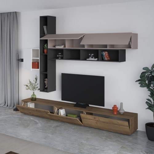 Parete attrezzata Fashion base colore hitit noce e pensili