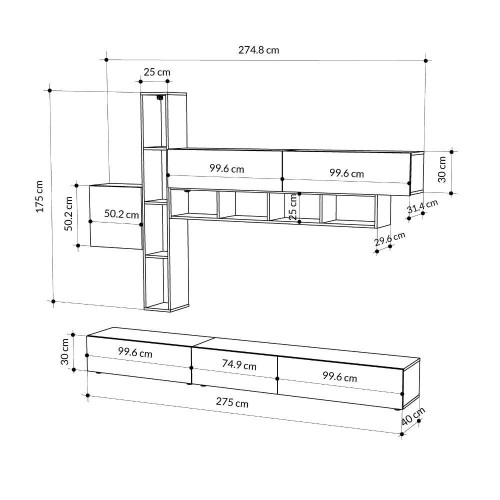 Parete attrezzata Fashion base colore hitit noce e pensili