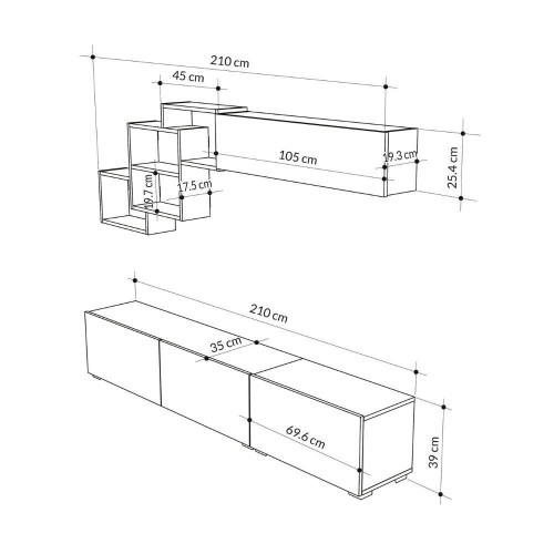 Parete attrezzata Free con nicchie a giorno colore bianco