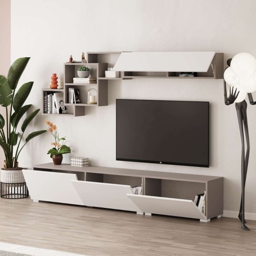 Parete attrezzata Free con nicchie a giorno colore mocha e