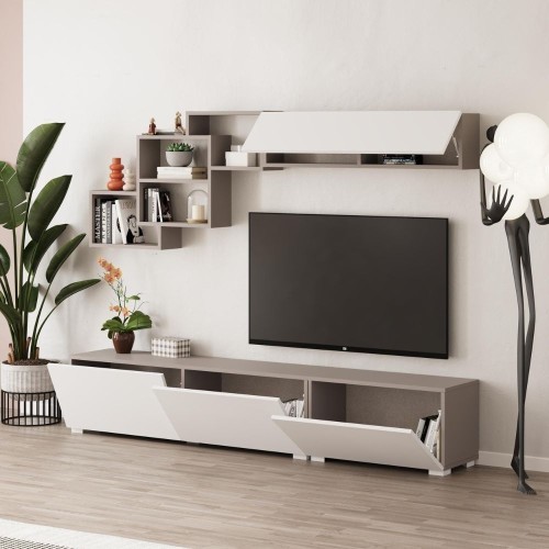 Parete attrezzata Free con nicchie a giorno colore mocha e