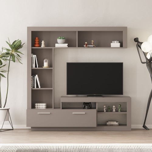 Parete attrezzata Leo con nicchia a giorno e anta a ribalta