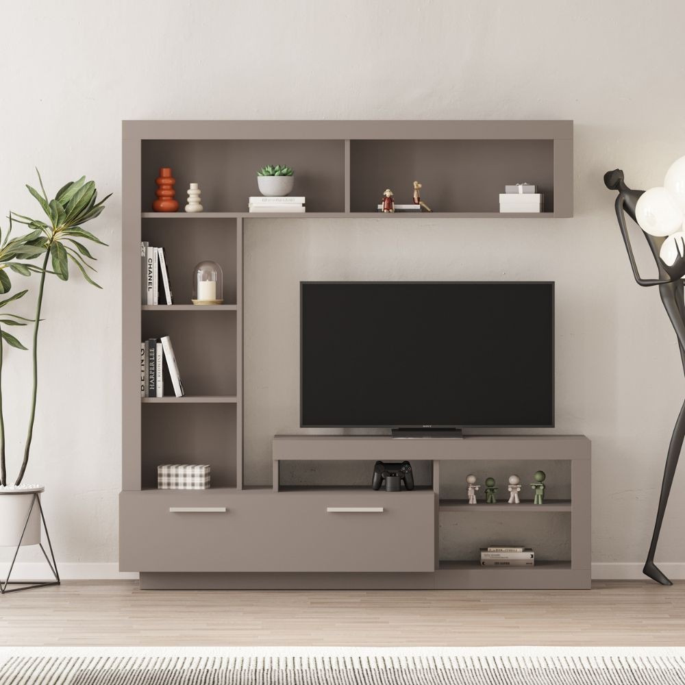 Parete attrezzata Leo con nicchia a giorno e anta a ribalta