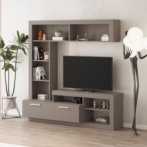 Parete attrezzata Leo con nicchia a giorno e anta a ribalta