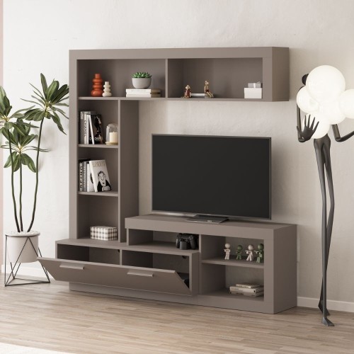 Parete attrezzata Leo con nicchia a giorno e anta a ribalta