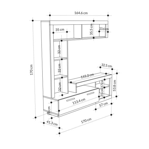 Parete attrezzata Leo con nicchia a giorno e anta a ribalta
