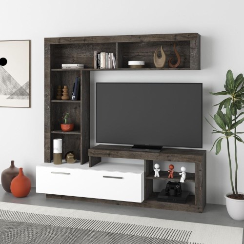 Parete attrezzata Leo con nicchie a giorno e anta a ribalta