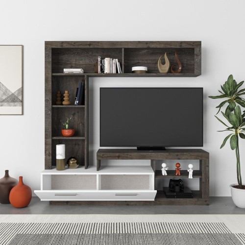 Parete attrezzata Leo con nicchie a giorno e anta a ribalta