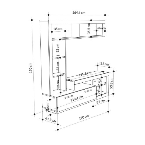 Parete attrezzata Leo con nicchie a giorno e anta a ribalta