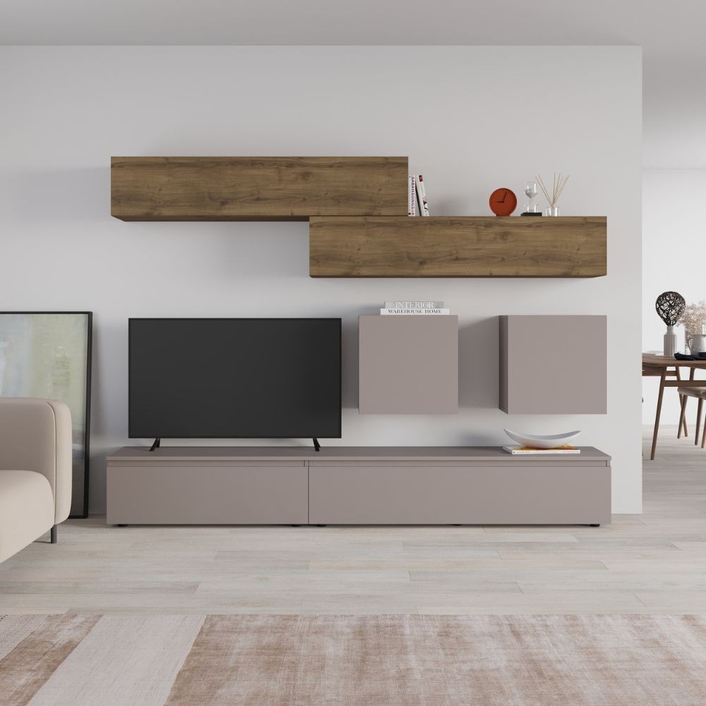 Parete attrezzata Licia in tortora e hitit noce H