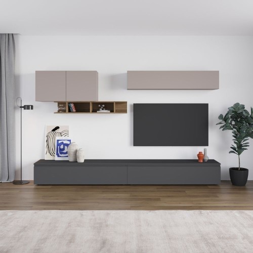 Parete attrezzata Monica colore antracite con dettagli