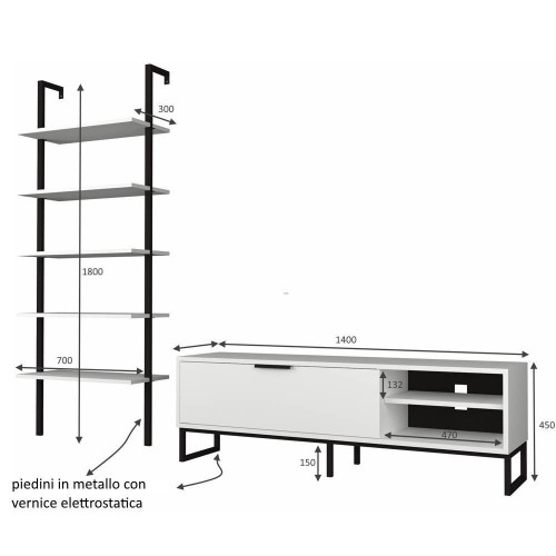 Parete attrezzata porta tv e libreria Way bianca EFFEZETA