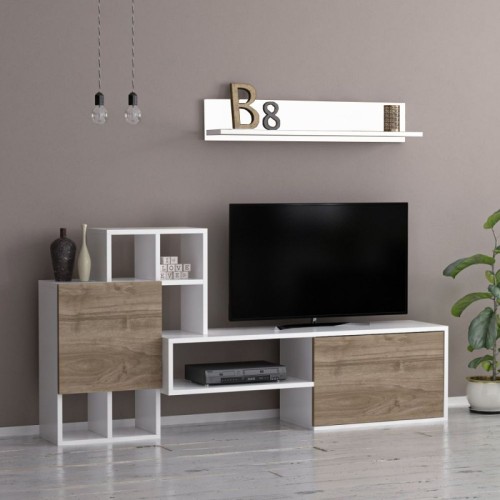 Parete attrezzata Rinaldo 160 bianca frontali noce EFFEZETA