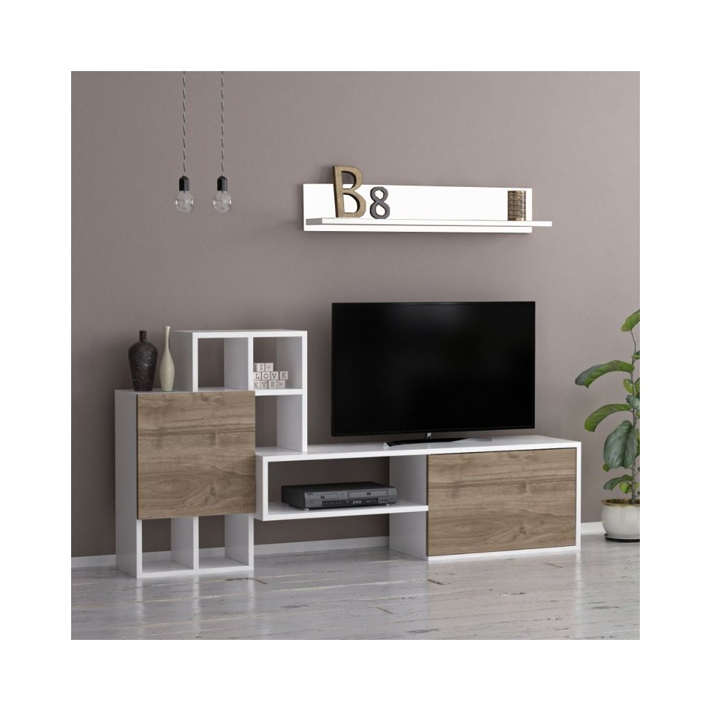 Parete attrezzata Rinaldo 160 bianca frontali noce EFFEZETA