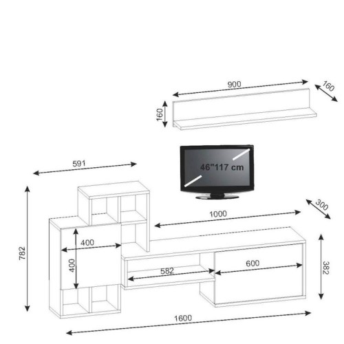 Parete attrezzata Rinaldo 160 bianca frontali noce EFFEZETA