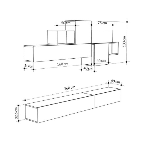 Parete attrezzata Tromen 260 cm. cashmere e rovere