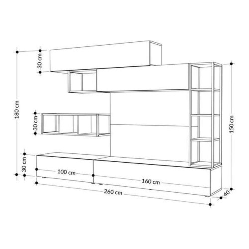 Parete attrezzata Tronador 260 cm. bianco e rovere EFFEZETA