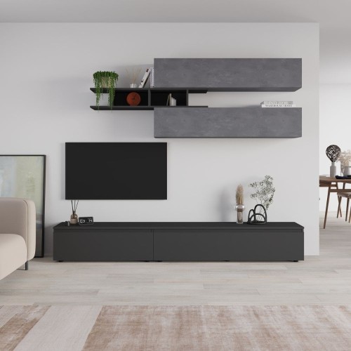 Parete attrezzata Venus colore antracite e cemento H