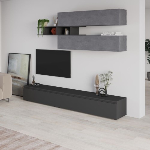 Parete attrezzata Venus colore antracite e cemento H