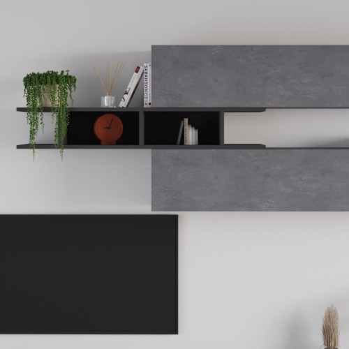 Parete attrezzata Venus colore antracite e cemento H