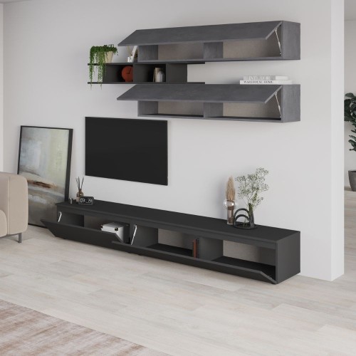 Parete attrezzata Venus colore antracite e cemento H