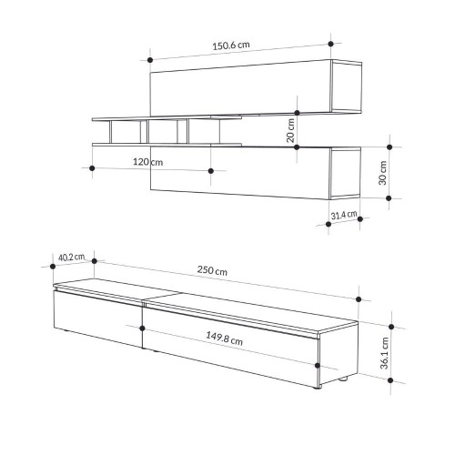 Parete attrezzata Venus colore antracite e cemento H