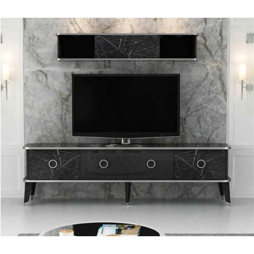 Porta tv con pensile Bientv 180 effetto marmo nero
