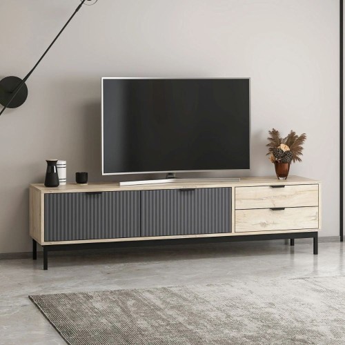 Porta tv Esta con 2 ante antracite e 2 cassetti rovere