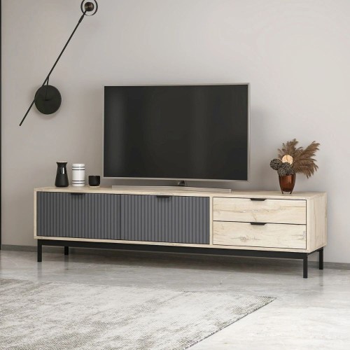 Porta tv Esta con 2 ante antracite e 2 cassetti rovere