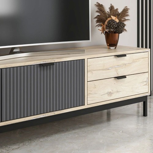 Porta tv Esta con 2 ante antracite e 2 cassetti rovere