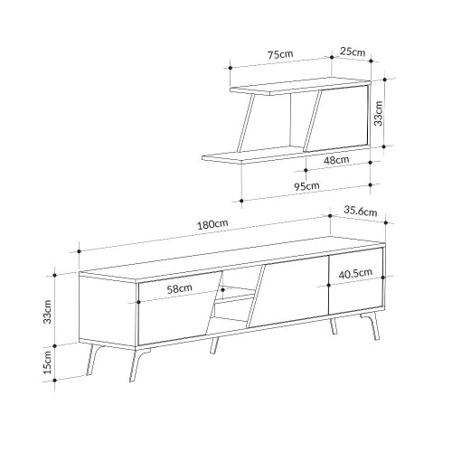 Porta tv Fiona bianco con anta rovere e mensola EFFEZETA