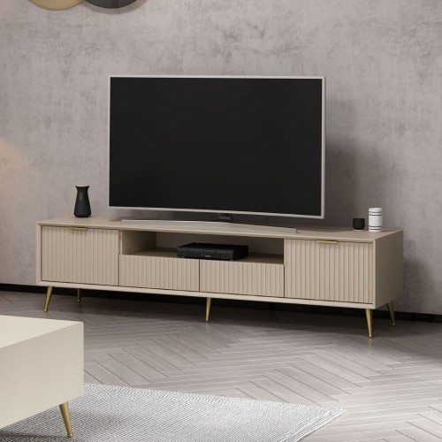 Porta tv Kale con 4 ante effetto cannettato e nicchia a