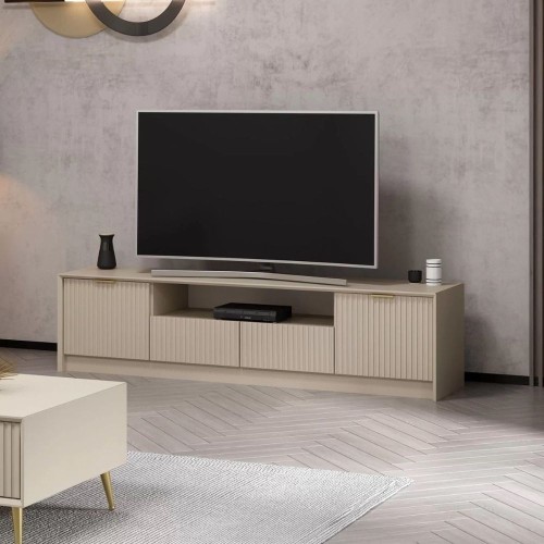 Porta tv Kale con 4 ante effetto cannettato e nicchia a