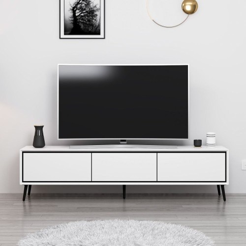 Porta tv Mandy con 3 ante colore bianco e piedini neri