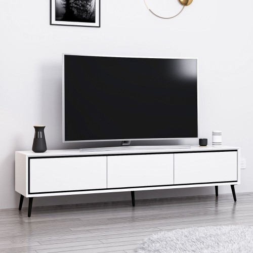 Porta tv Mandy con 3 ante colore bianco e piedini neri