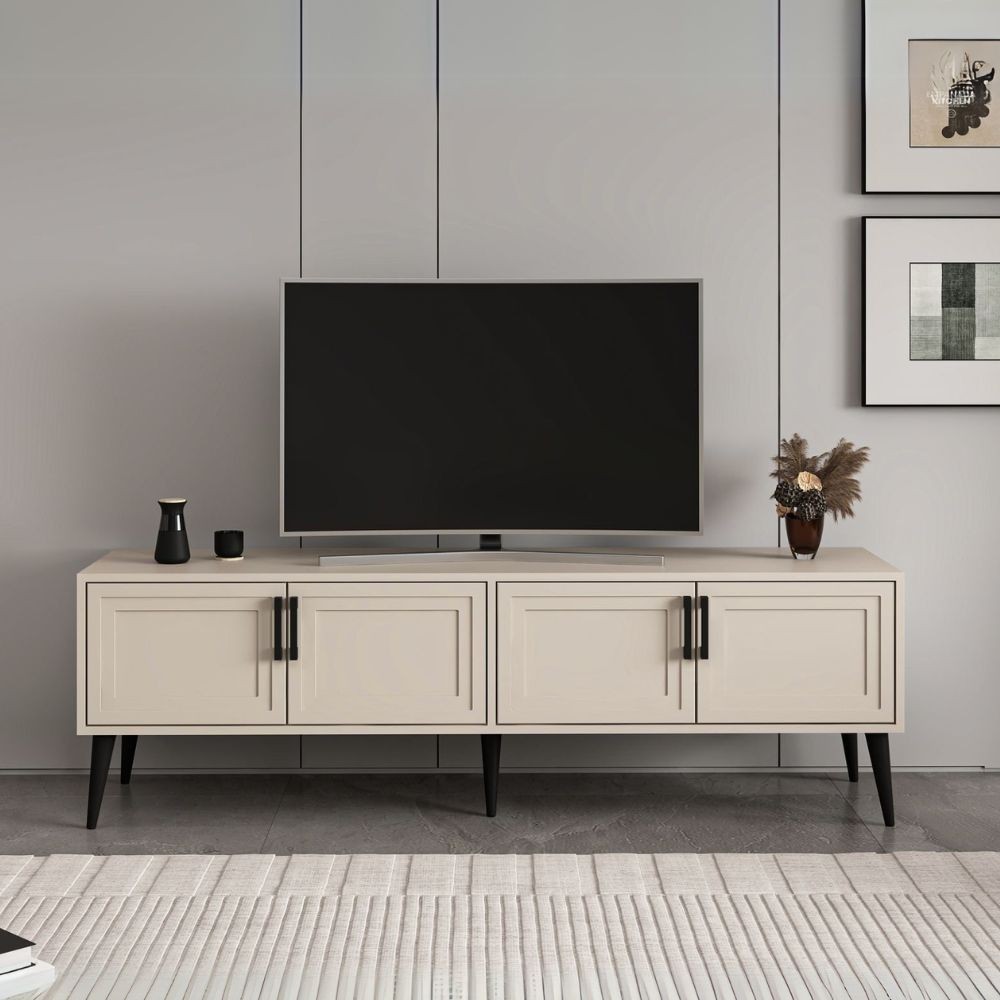 Porta tv Prime con 4 ante colore cashmere e maniglie e
