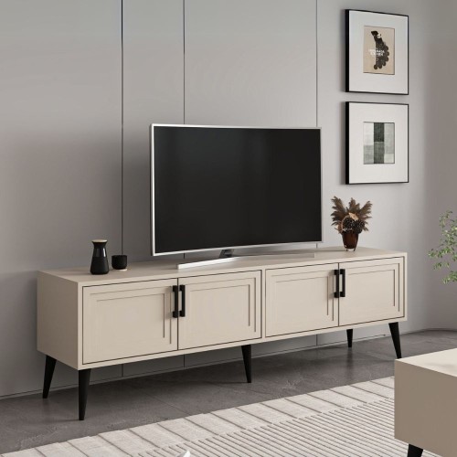 Porta tv Prime con 4 ante colore cashmere e maniglie e