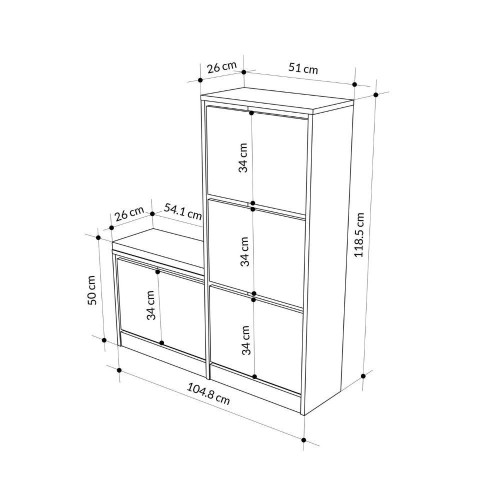 Scarpiera con panca Dude con 4 ante a ribalta colore bianco
