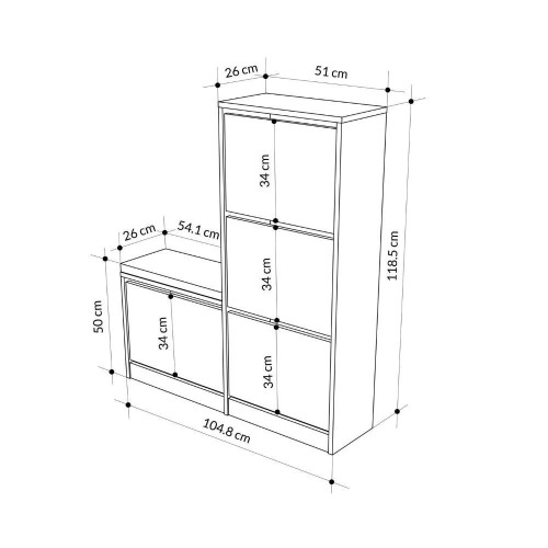 Scarpiera con panca Dude con 4 ante a ribalta colore
