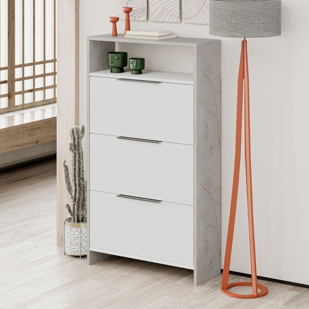 Scarpiera Kaju 3 ante a ribalta bianco e struttura lagina