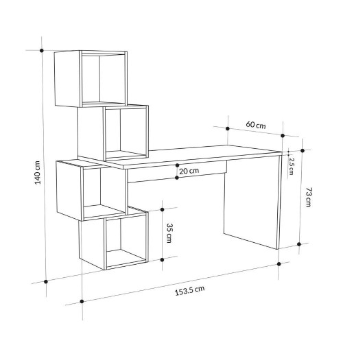 Scrivania Balance con piano rovere e ripiani cubotti nero