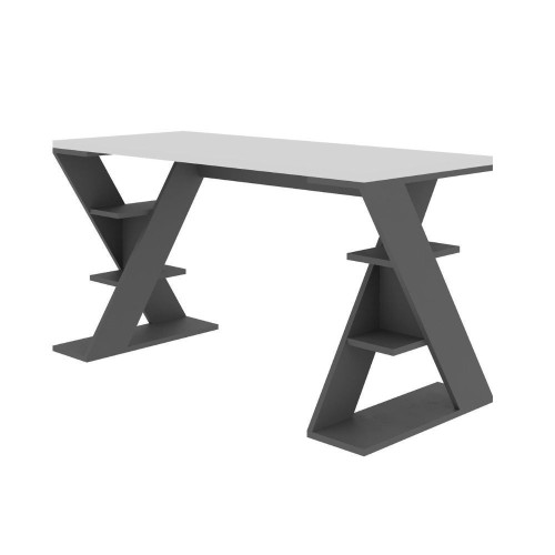 Scrivania Papillon con ripiani sulle gambe colore antracite