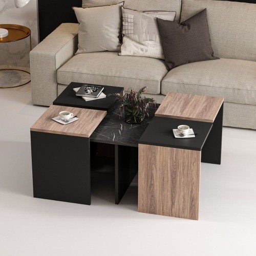 Set tavolini da salotto Owentav nero e noce nucleo effetto