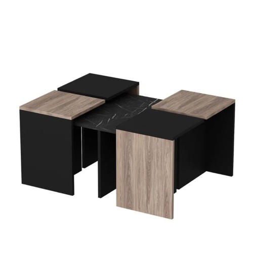 Set tavolini da salotto Owentav nero e noce nucleo effetto
