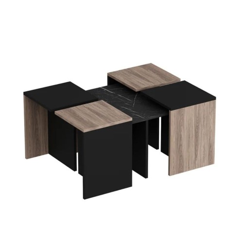 Set tavolini da salotto Owentav nero e noce nucleo effetto