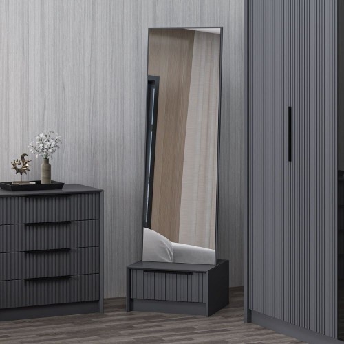 Specchio con base cassetto Kale colore antracite effetto