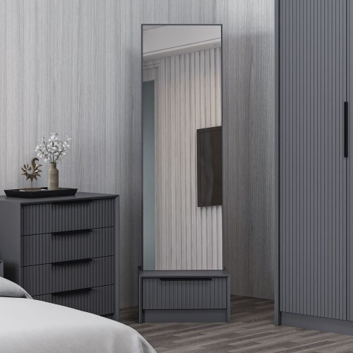Specchio con base cassetto Kale colore antracite effetto