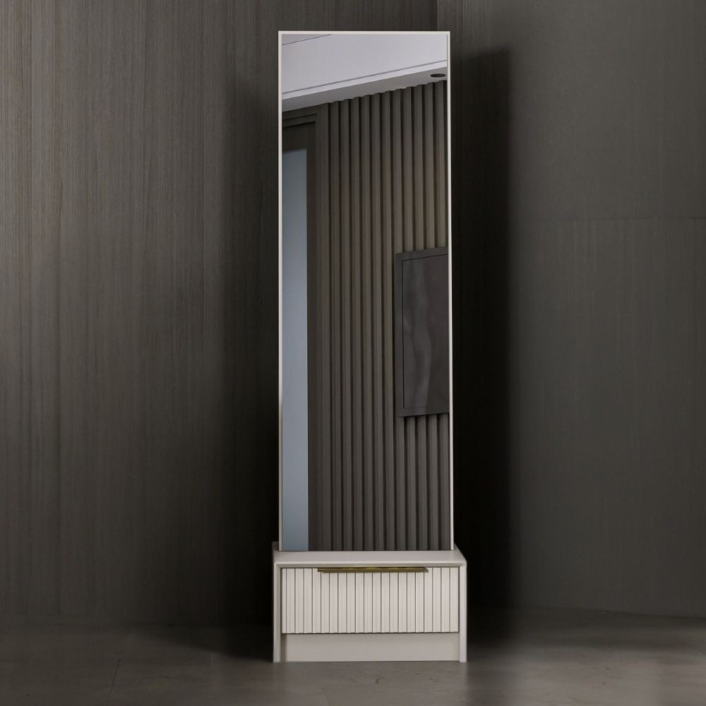 Specchio con base cassetto Kale colore cashmere effetto