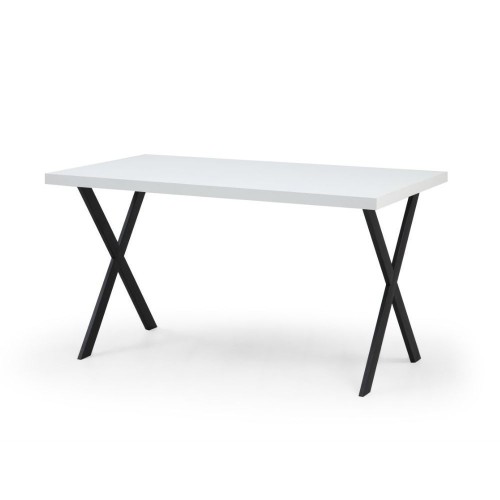 Tavolo fisso Brayn con piano bianco e piedi in ferro nero